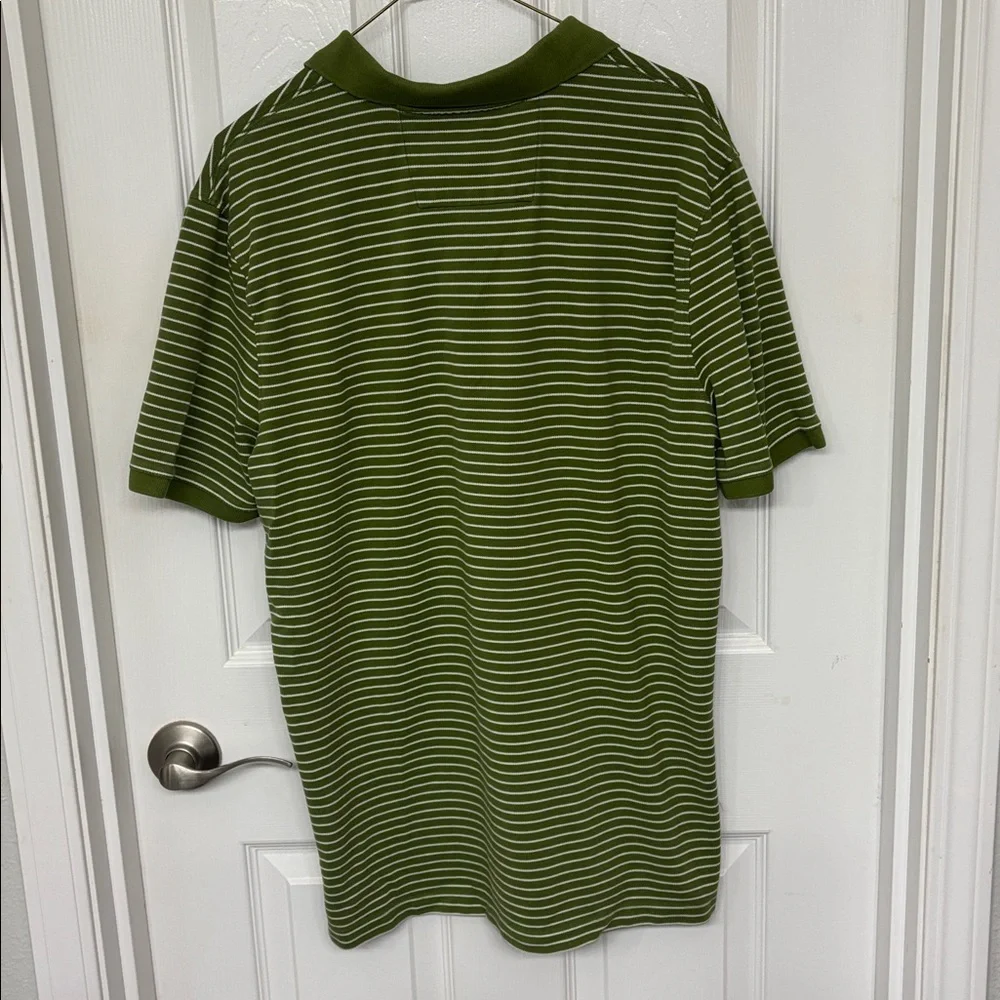 BANANA REPUBLIC Button Front Green Striped Polo Golf Shirt Men's Size Large